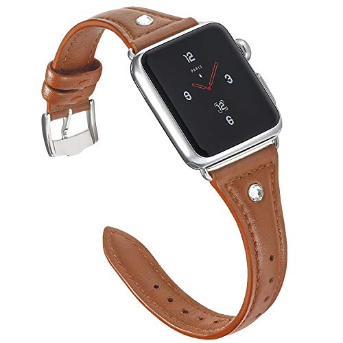 Kompatibel für Apple Watch Armband 38mm 40mm Schlankes Echtlederarmband Schlankes Ersatzarmband mit Diamantrhinestone für iWatch Serie 4 3 2 1