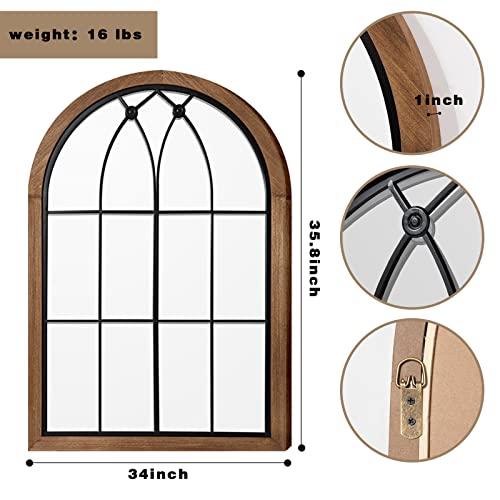 Blue Page Arched Mirror, Farmhouse Arch Mirror Wall Decor, Decorative Wall Mirror Like Window, Rustic Accent Mirror, Wood Framed Mirror For Bathroom Vanity, Bedroom, Entryway, Living Room #TOP6