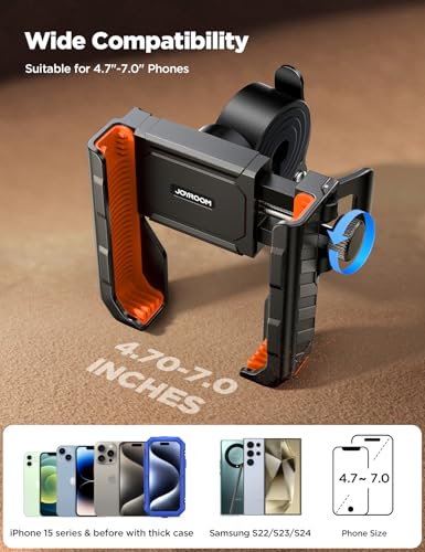 Image of JOYROOM Motorcycle Bike Phone Holder Mount - [Not Block Camera] Bicycle Phone Holder Handlebar Cell Phone Clamp - [Silicone Wrapped] Scooter Phone Holder for iPhone 4.7''-7'' Smartphones, Orange