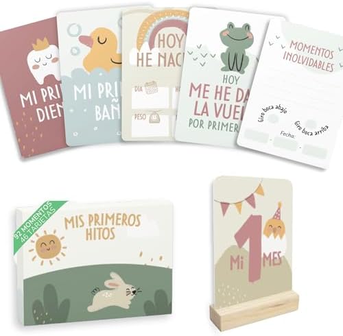 Tarjetas cumple mes bebé “Mis primeras veces”, set de 46 tarjetas...