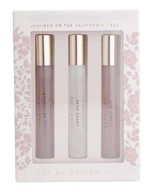 Sand and Fog Eau De Perfum Oil Discovery Set, 0.33 oz Rollers, 3 Piece Collection, Fleur De Vanille, Sweet Rose, Floral Mist