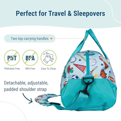 Image of Wildkin Kids Overnighter Duffel Bag - Carry-On Travel Bag for School & Sleepovers, Lightweight, Durable, Boys & Girls Ages 4-15 - Team Spirit