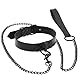 Jurxy Lederhalsband Halskette Kreis Damen Leder Choker Metall Ring Halsband Gotik Punk Rock Lederband Einstellbar Kragen mit Zugkette – Schwarz