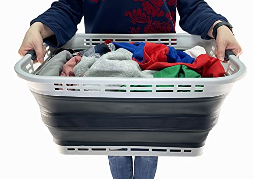 Image of SAMMART 42L (11 gallons) Collapsible Plastic Laundry Basket - Portable Pop Up Storage Container /Organizer - Portable Hamper - Space Saving Easy Storage (Grey /Slate Grey (Set of 2))