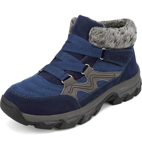 VTASQ Botas de Invierno Hombre Mujer Botas de Nieve Calentar Forradas Antideslizante Libre Botas de Senderismo Zapatos Trekking Azul 46 EU