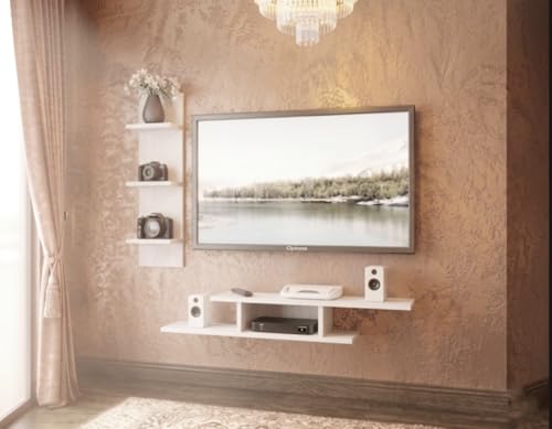 Image of Engineered Wood,Tailed Wall Rack Tv Cabinet, Home Decoration Wall Decor, siutable for 48 inches Smart Tv (Frosty White, Tailed Tv Cabinet)