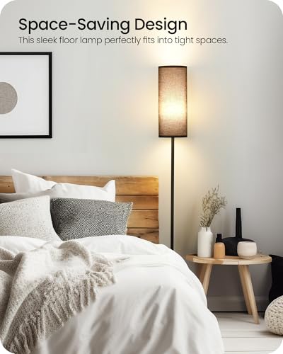 Image of Dimmable Black Floor Lamp for Living Room with Remote and Foot Switch, Corner Floor Lamp for Bedroom, Modern Standing Tall Lamp, 10W 900LM Bulb Included, 3000K-6500K, Linen Shade, FCC Listed B06LD05W1