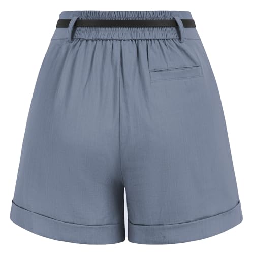 Image of Belle Poque Women Bermuda Shorts Elastic Waist Wide Leg Shorts with Pockets & Belts