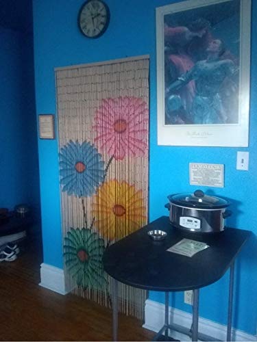 Beaded String Hand Painted Natural Bamboo Wood Beaded Curtain-90 Strands-78 (6.5 Ft) High-Boho Door Beads-Bohemian Doorway Curtain-Flowers #TOP1