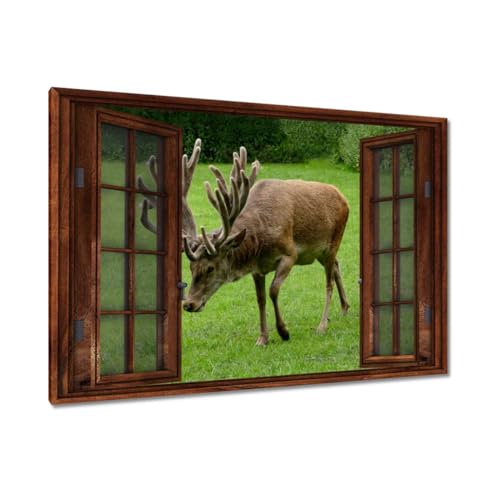 Cerf avec grands bois peinture imprimée sur toile 120 x 80 cm pour salon N° H7216M_WBPC1B