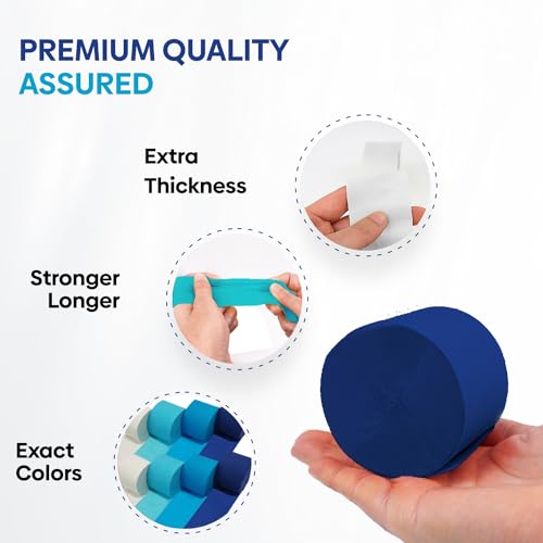 Image of 8 Blue and White Streamers, 656ft Pack of Crepe Paper Party Decorations