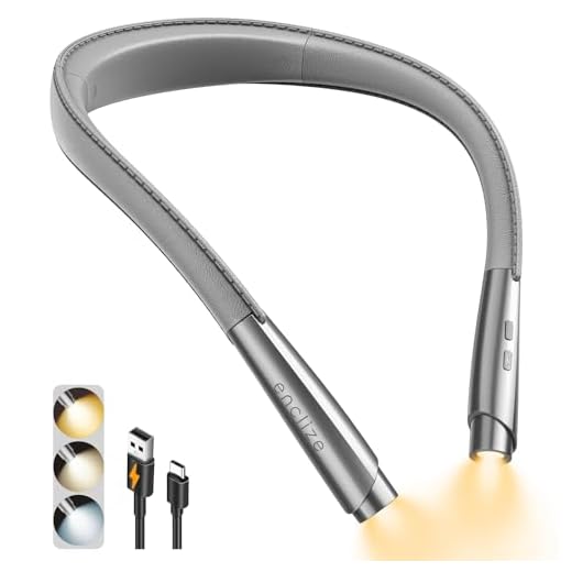 enclize LED Neck Reading Light, Book Light for Reading at Night in Bed, 3 Colors, Stepless Dimming Brightness, Hand Free, Long Lasting, Neck Lamp Suitable for Knitting, Camping, Reading-Gray