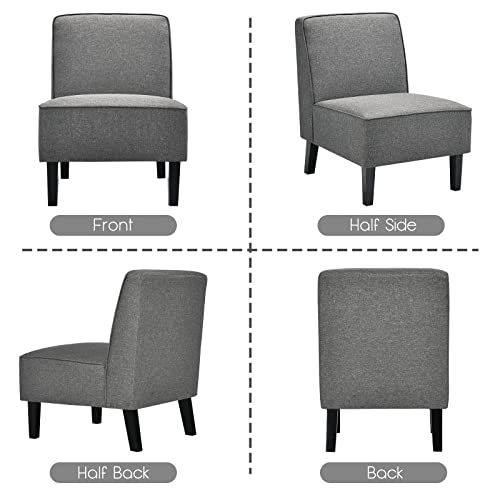 Giantex Thick Armless Accent Chair, Fabric Upholstered Slipper Chair W/Solid Wood Legs, 9" Thick Sponge Cushion, Max Load 330 Lbs, Modern Stylish Comfy Bedroom Leisure Chair For Living Room, Grey #TOP5
