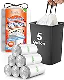 5 Gallon 120 Counts Strong Drawstring Trash Bags Garbage Bags by RayPard, Small Plastic Trash Bags fit 18-20L Trash Can for Home Office Kitchen Bathroom Bedroom, White Waste Basket Liners