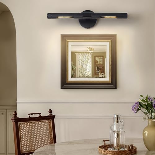 Image of Knurled Black Picture Light for Wall,19 Inch Hardwired Wall Lights for Pictures,Rotatable 360 Modern Gallery Light for Living Room Bathroom Study Room E12 Bulbs Included (BLACK-19inch)