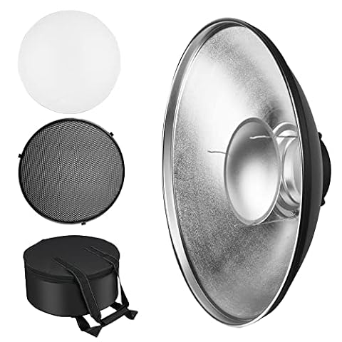 Soonpho Beauty Dish 42 cm/16 cali, standardowy odbłyśnik z czarną siatką o strukturze plastra miodu, srebrnym dyfuzorem i torbą do przechowywania, studyjny odbłyśnik do lamp błyskowych