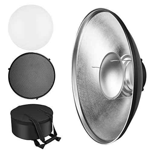 Soonpho 42cm Beauty Dish Réflecteur Standard, avec Grille nid d'abeille Chaussette Diffuseur Blanc et Sac,pour Flash Studio Strobe Bowens Mont Bol Beauté
