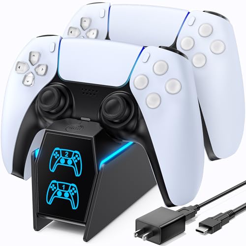 Image of P5 Controller Charger with Fast Charging AC Adapter, PS5 Controller Charging Station Stand for PlayStation 5, Docking Station Replacement for PS 5 Accessories Kits, Black