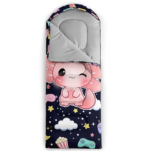 Image of QOOMO Axolotl Cute Camping Sleeping Bags,3 Season Warm & Cool Weather,Lightweight,Waterproof Sleeping Bags for Adults & Kids,Traveling,and Outdoors