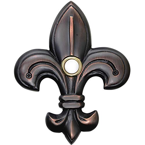 Waterwood Solid Brass Medium Fleur De Lis Doorbell In Oil Rubbed Bronze - Wired & Illuminated Push Button - Environmentally Friendly Recycled Material #TOP8