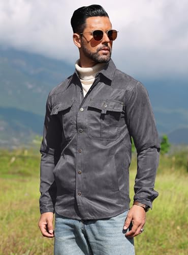 Men's Shirt Jacket Shacket with Flannel Lined Casual Snap Button Overshirt Western Cowboy Jackets Fall Clothing4