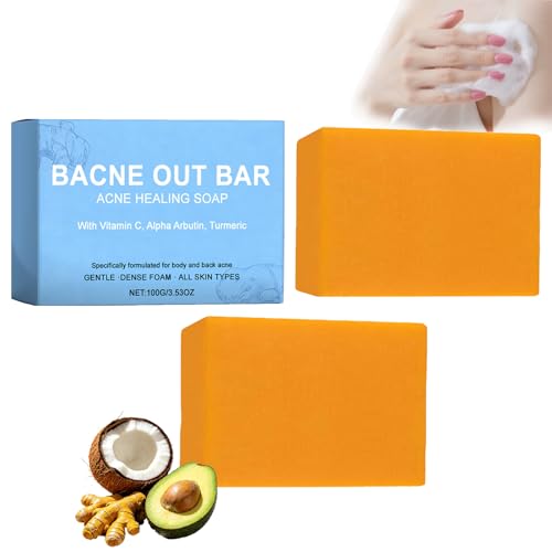 2PCS Bacne Out Bar 2026 New Turmeric Soap Bars with Turmeric Vitamin C & Alphaarbutin Natural Exfoliating Soap Bar for Back Face Chest Shoulders Deep Cleansing Reduces Acne Smooth Skin