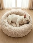 OKPOW Donut Dog Bed,Calming Anti Anxiety Large Dog Beds,Washable Soft Warm Plush Fleece Fluffy Soothing Cat Pet Cushion,Round Orthopedic Relief Improved Sleeping Non Slip Bottom Kitten Bed,80cm