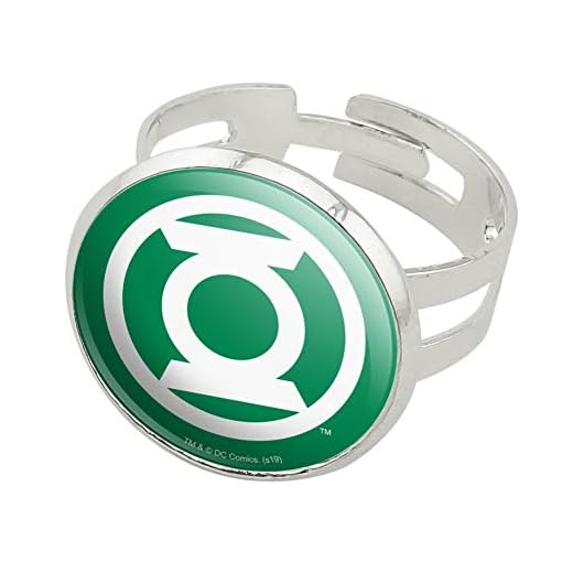 GRAPHICS & MORE Green Lantern White Logo Silver Plated Adjustable Novelty Ring