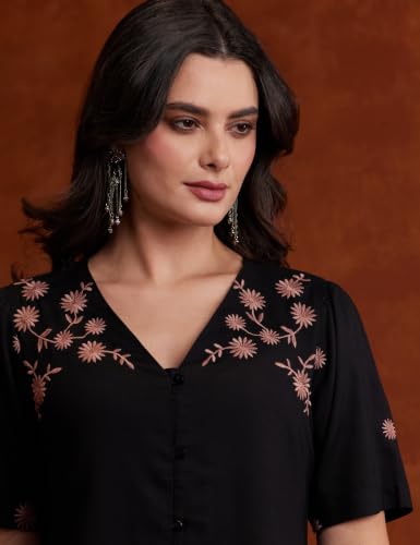 Image of Amazon Brand - Myx Women's Embroidered Shirt Dress | Below The Knee (Available in Plus Sizes)