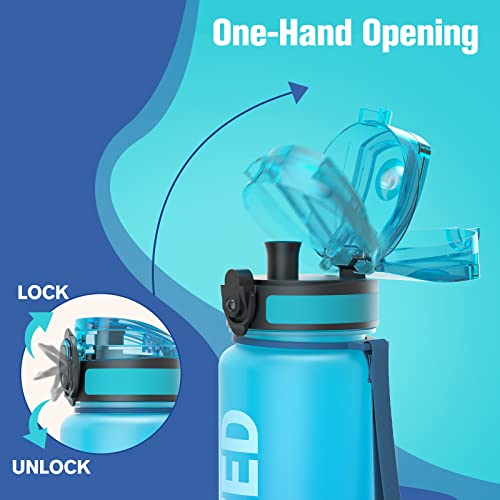 Sahara Sailor Leakproof Water Bottle 1L, Tritan BPA Free Motivational Sport Drinks Bottle with Clear Time Marker, Lock Cover - Image 3