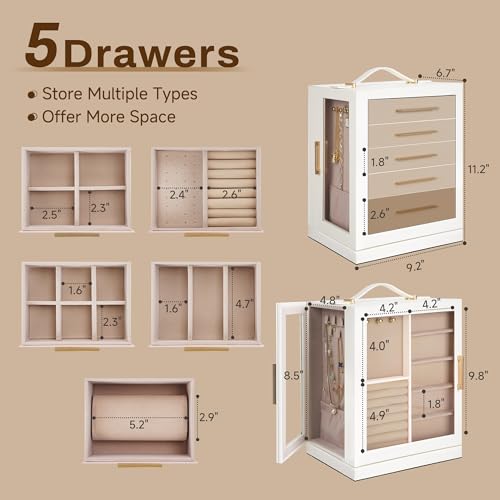 DUMIROICS Jewelry Box Organizer with Handle, Rotating, 5 Drawers, Large by DUMIROICS - Used condition - Image 6