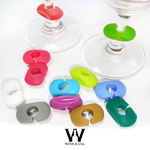 Kit com 12 Marcadores de Silicone P/Taça de Vinho Champanhe