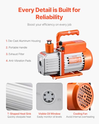 Image of VEVOR Vacuum Pump, 3.5 CFM, HVAC Single Stage Rotary Vane Vacuum Pump, for R134a R22 R410a Systems, Auto AC Vacuum Pump Kit with Oil Bottle, for Automotive Air Conditioner Maintenance Resin Degassing