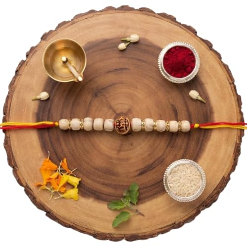 Image of Original Tulsi Rakhi for Brother | Handmade Natural Tulsi Beads Rakhi | Sacred Raksha Bandhan Rakhis for Boys | Traditional Spiritual Rakhi Gift