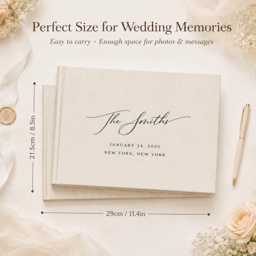 Image of Personalized Linen Wedding Guest Book, Custom Name & Date Hardcover Album