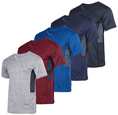 5 Pack:Men's Athletic V Neck T-Shirt Quick Dry Fit Dri-Fit Short Sleeve Active Wear Training Exercise Fitness Workout Tee Fitness Gym Workout Clothing Undershirt Sports Wicking Top-Set 5,XL