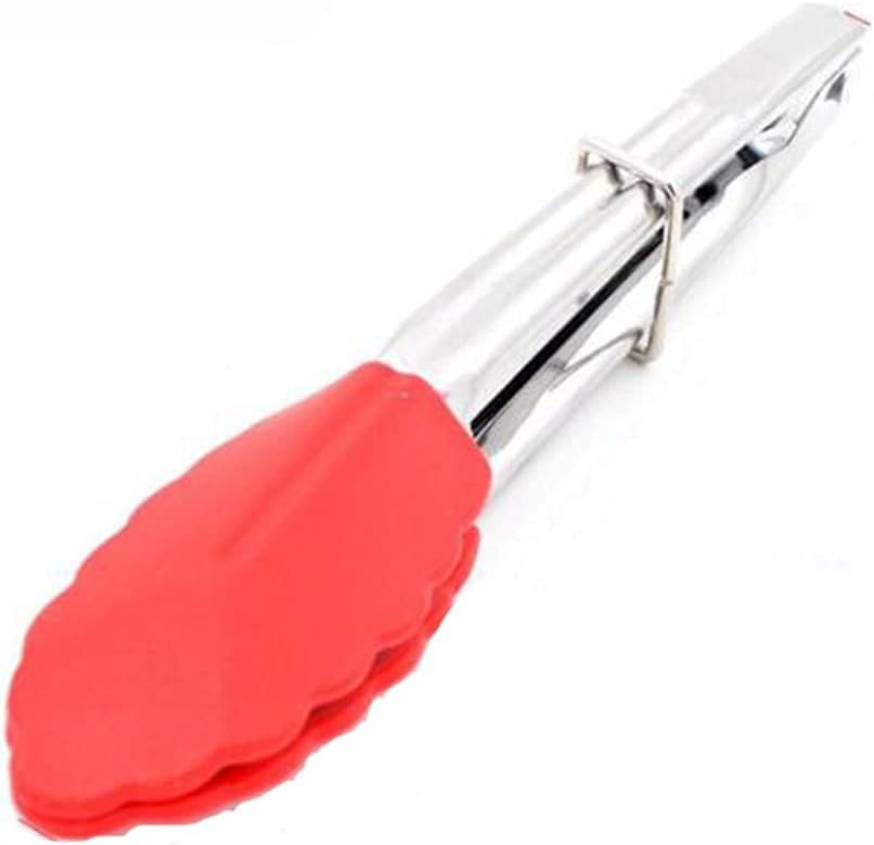 1pcs 7 Inch BBQ Nylon Tongs Tips Kitchen Mini Tong Heat Resistant Cooking Steel Food Accessorie(D)