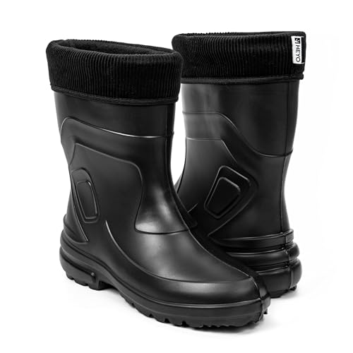 HEYO Damen Gummistiefel Halbhoch Regenstiefel Wasserdicht Gefüttert Stiefel Stiefeletten für Herbst Winter Jessy (Schwarz, EU Schuhgrößensystem, Erwachsene, Numerisch, M, 38)