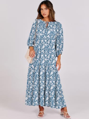 Image of ANRABESS Womens Boho Floral 3 /4 Puff Sleeve Maxi Dress