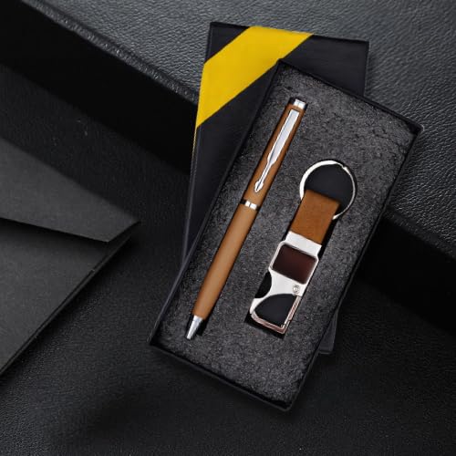 Image of Personalized Metal Ball Pen & Keychain Gift Combo 2 in 1 For Brother-Sister Special Occasion Corporate Gifting (Tan)