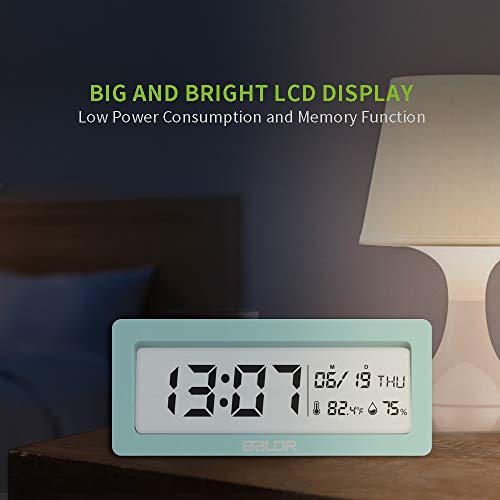 Baldr Compact Digital Alarm Clock With Ultra Hd Lcd Screen - Clocks For Bedroom, Travel Alarm, Desk Clocks For Office - Battery-Powered, Large Date/Time, Temperature/Humidity Displays (Turquoise) #TOP5