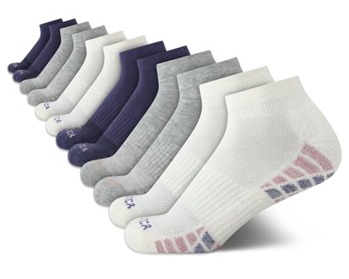 Image of Nautica Womens Quarter Socks Moisture Wicking Cushioned Socks, 12 Pack | Stretch Performance Dri-Motion Fabric, Cushioned with Arch Support, Breathable Mesh Panels, Quarter Cut, Shoe Size 4-10