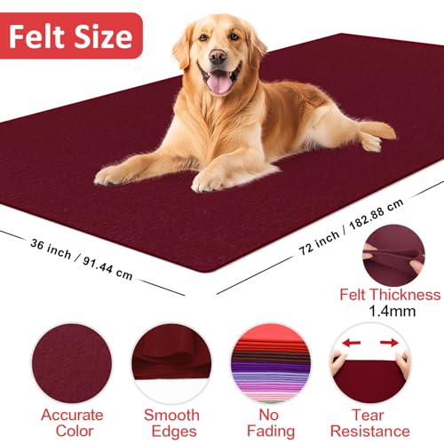 Image of XSEINO Burgundy Large Felt Fabric 72 inch X 36 inch(2 Square Yards), 1.4 mm Thick Soft Felt Fabric Sheet for Crafts, Red Series Colors Soft Nonwoven Fabric, Fit for Decoration, Sewing, DIY Crafts