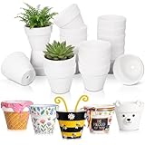 Ferrochef 20 Pcs Mini Blank Ceramic Flower Pots for Painting Crafts, Unfinished White Terracotta Planters to Paint Nursery Pots for Spring Cactus DIY Crafts Art Activities Mother's Day Teacher Gift