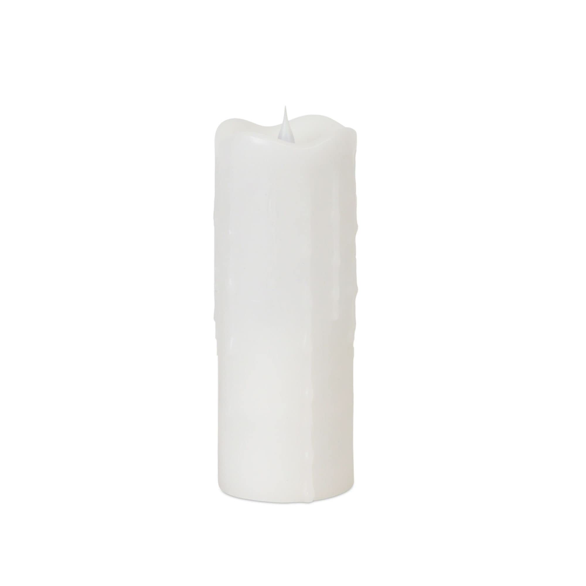 Contemporary Home Living Set of 2 White LED Lighted Dripping Pillar Candles with Moving Flame 9