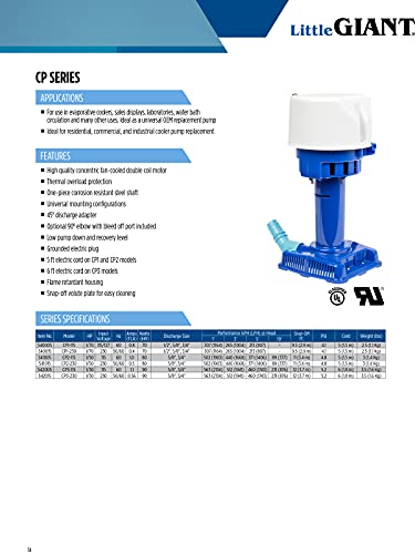 Little Giant Cp1-230 1/70 Hp, 230 Volt, 307 Gph, Evaporative Cooler Pump With 6-Ft. Cord And 3-Prong Plug, Blue, 540015 #TOP6