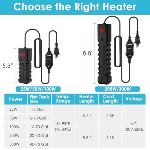 Termostato calentador de pecera de 300W con pantalla LED y sensor de funcionamiento en seco 7