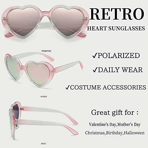 Image of Polarized Heart Shaped Sunglasses for Women Girls Retro Oversized Sun Glasses Red Heart Glasses Cute Eyewear