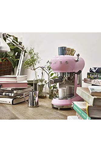 Smeg, ECF01PKEU Manual Espresso -Maschine, Cappuccino -System, Thermoblock, große Tassengehäuse und Doppelkaffeefunktion, 1 l Wassertank, kompakte Abmessungen, 1350W, Rose