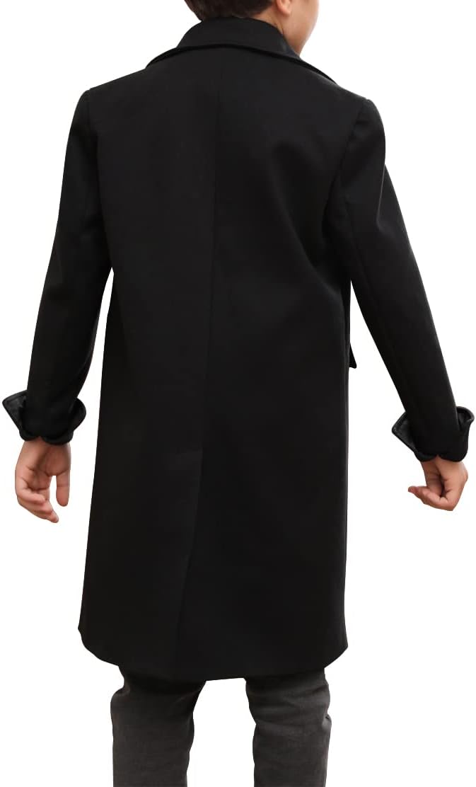 Ebifin Boys Notch Lapel Double Breasted Long Trench Coat Casual Classic Peacoat - Image 5